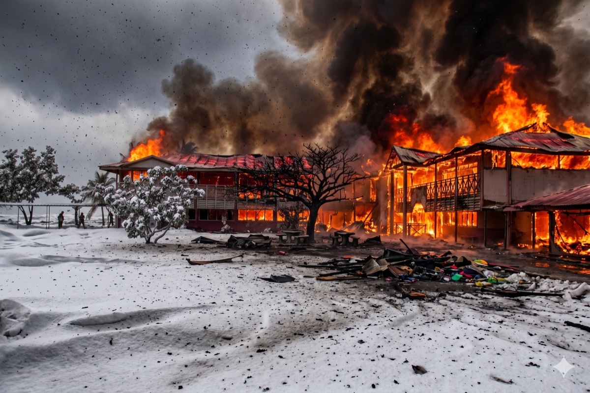 École en flammes