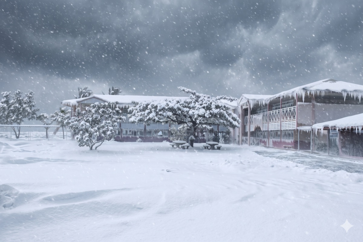 École sous la neige